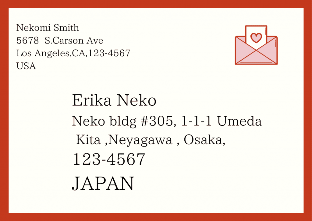 海外から日本へ　手紙　宛名　住所の書き方